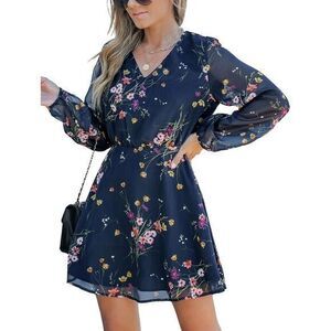 CUPSHE Women's Floral Print Chiffon A-Line Mini Dress Long Peasant Sleeve Size S